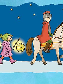 Kinder und der Heilige Martin machen einen Laternenumzug